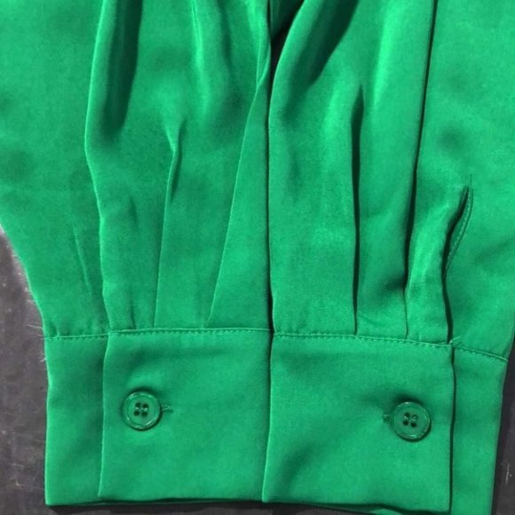 womens satin button down shirt and pant set chic classy trending green - Picture 5 of 5